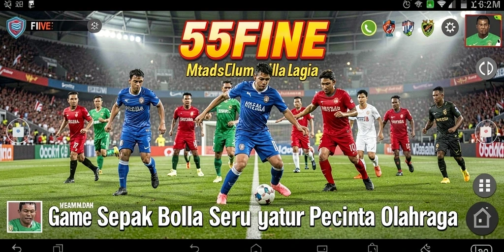 Tampilan gameplay mendebarkan dari 55FIVE yang menunjukkan aksi sepak bola.