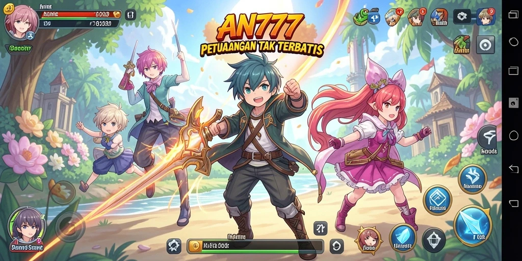 Screenshot AN777 menampilkan aksi pertarungan karakter anime yang memukau.