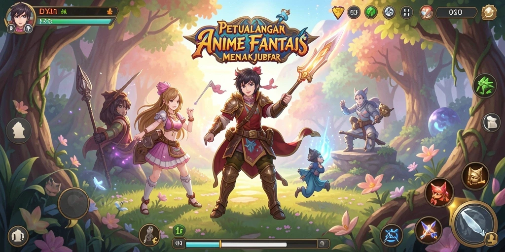 Tangkapan layar utama DY01 menampilkan aksi seru dan karakter anime yang menawan.