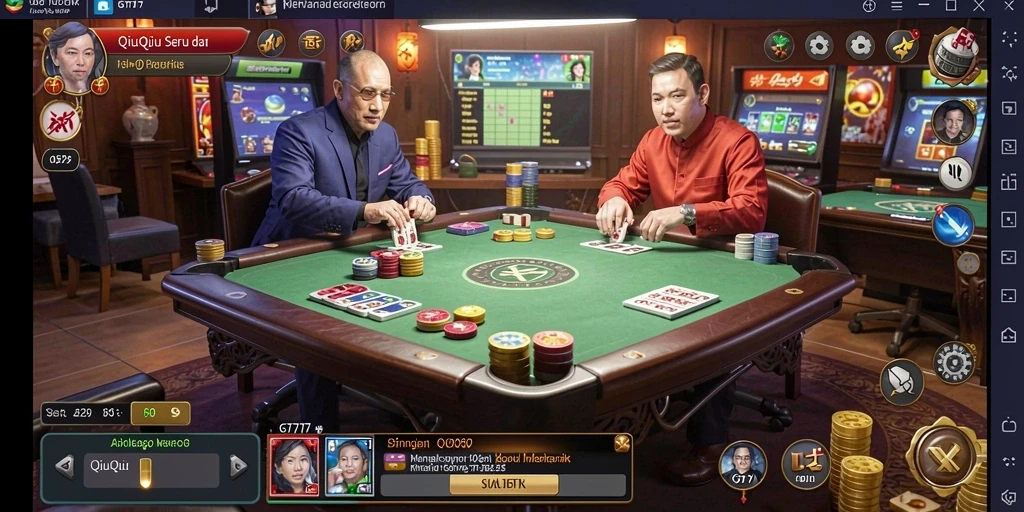 Screenshot gameplay GT777 menampilkan suasana permainan QiuQiu yang seru.