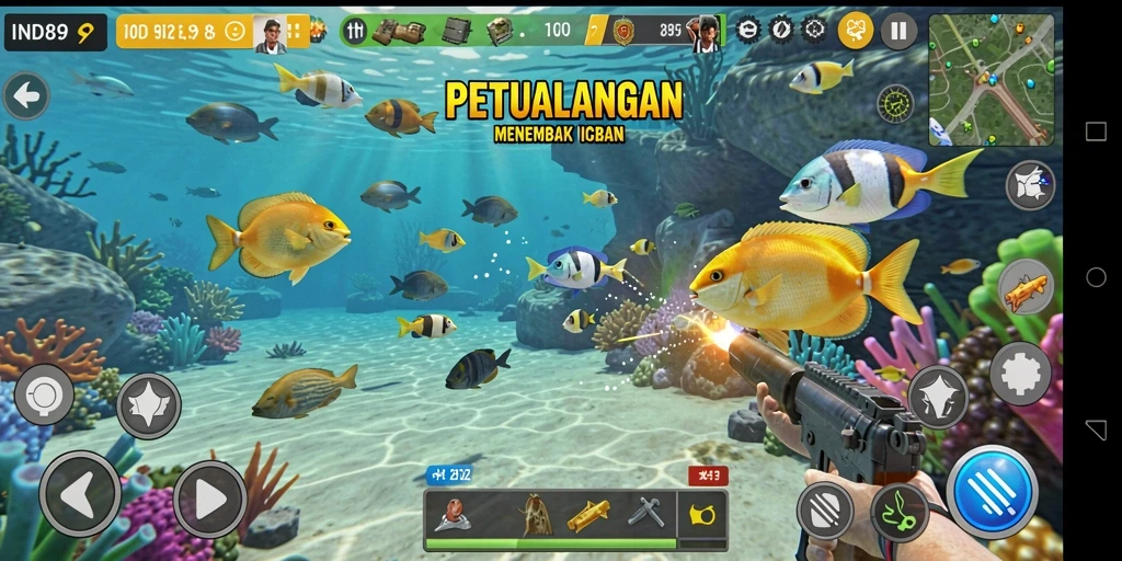 Tampilan seru gameplay Tembak Ikan IND89 saat menangkap ikan besar.