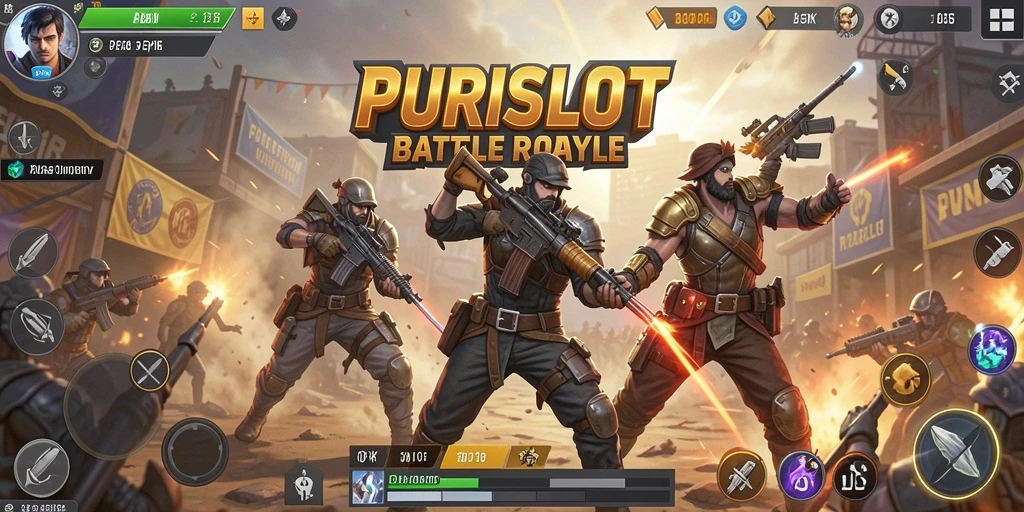 Gameplay seru PURISLOT di arena Battle Royale yang dinamis.