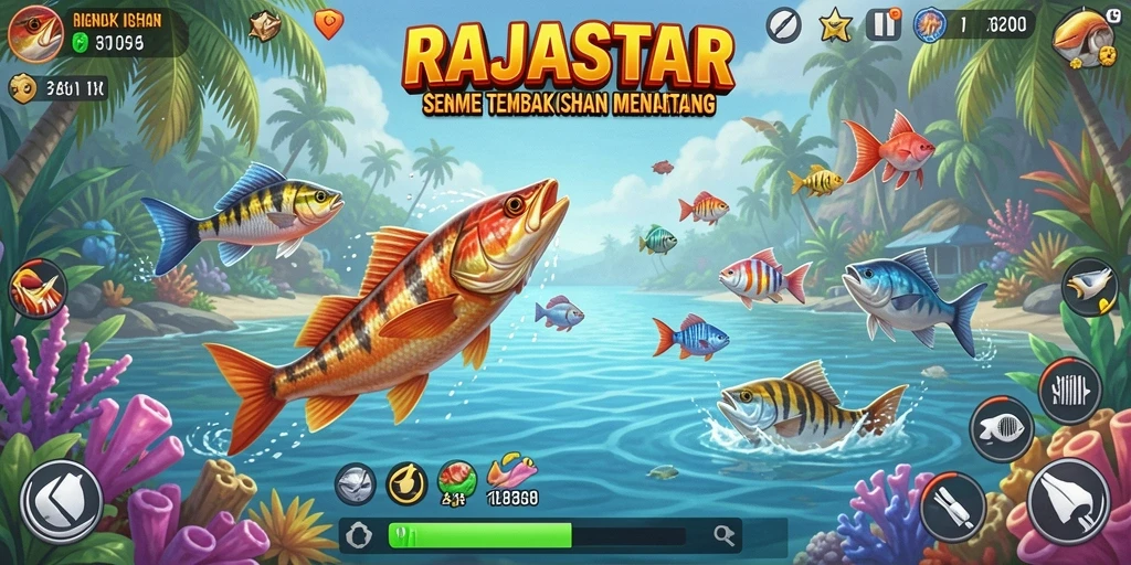 Tampilan gameplay seru dalam RAJASTAR, menangkap ikan dengan strategi.