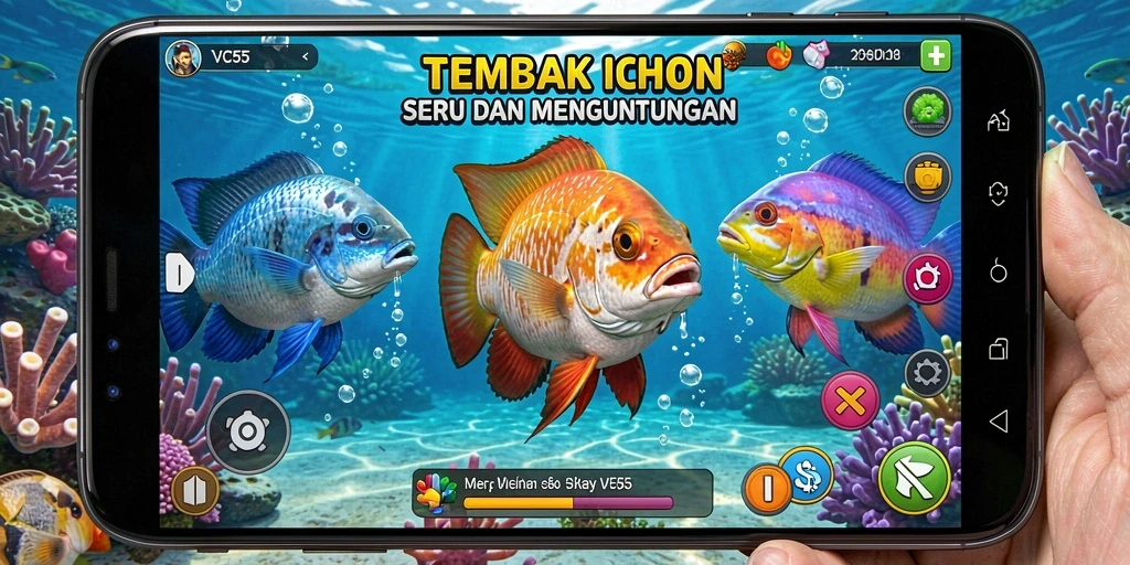 Screenshot menunjukkan keseruan dalam menembak ikan di VC55.